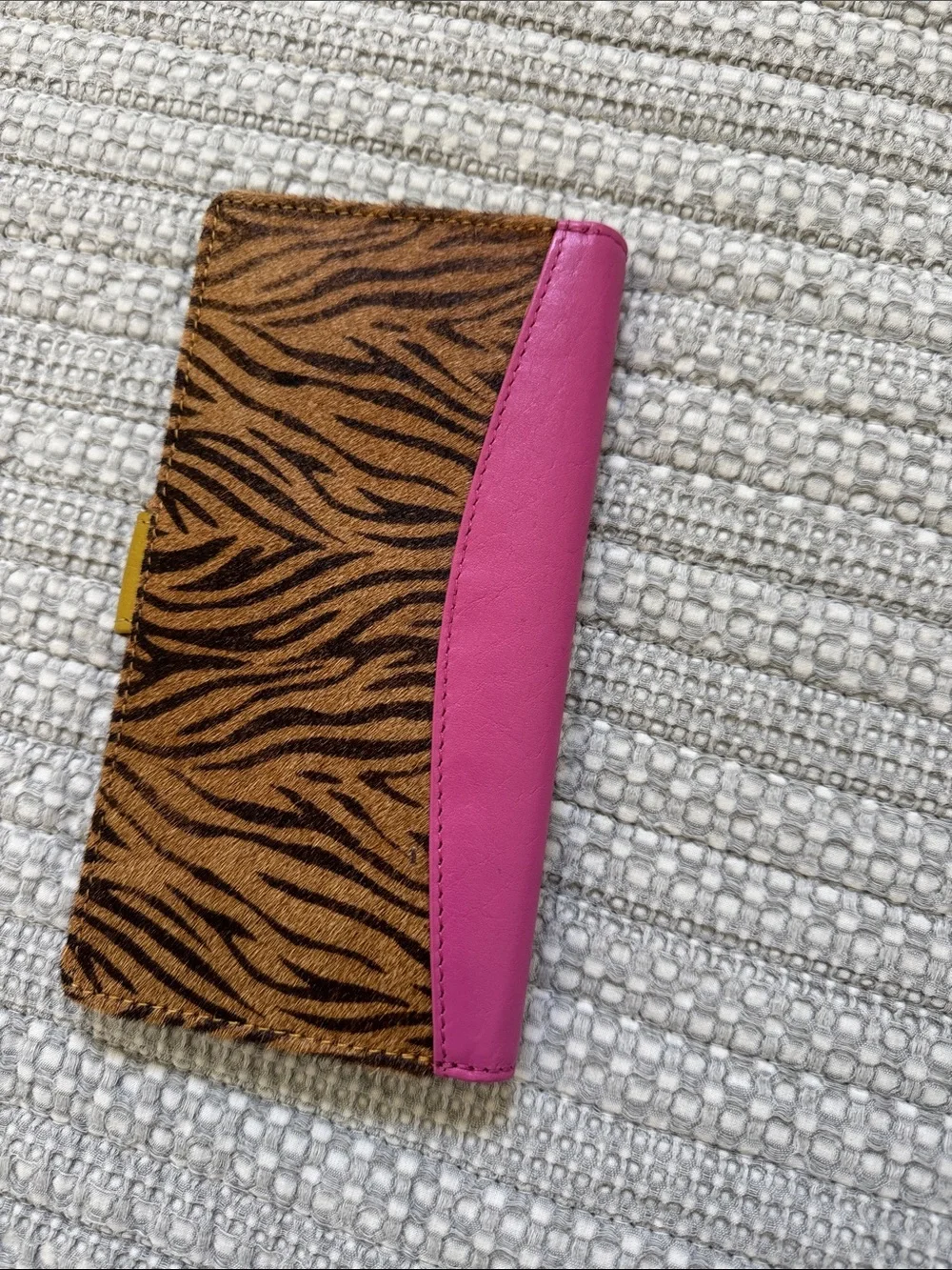 Zebra-Print Trifold Wallet with Pink and Mustard Accents